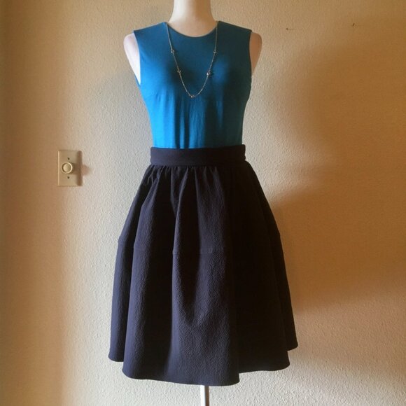 Carven Dresses & Skirts - *Carven Turquoise Navy Blue Colorblock Fit and Flare Dress Size 2 Pockets